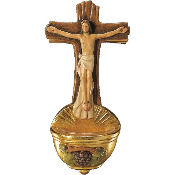 Crucifix with holy water-basin Colored 8,66 inch