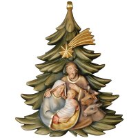 Baumbehang: Christbaum mit Familie, Ochs und Esel