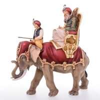 Koenig reitend mit Elefant und Treiber