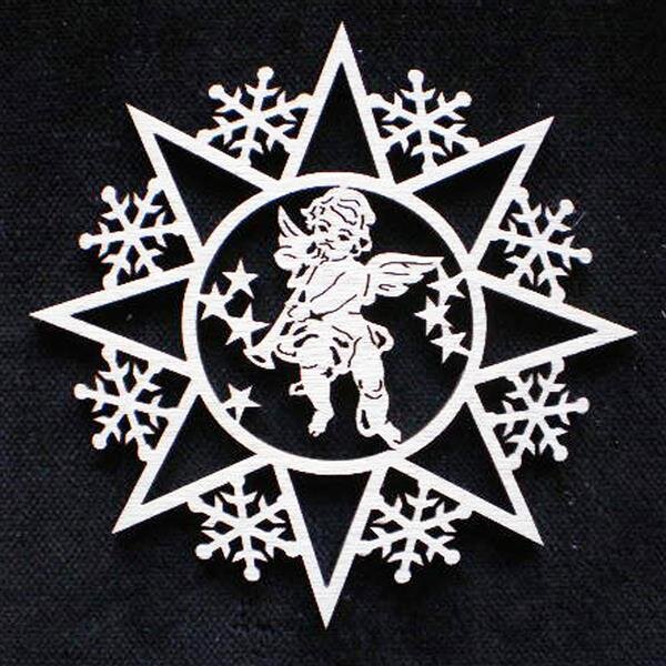 Snow flakes with angel and trumpet