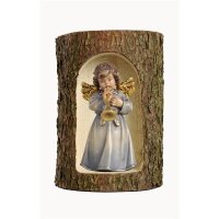 Bell angel, stand. with trumpet in a tree trunk
