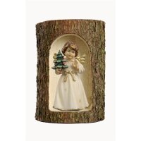 Bell angel, stand. with tree in a tree trunk