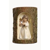 Bell angel, stand.with lyre in a tree trunk
