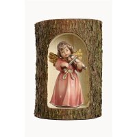 Bell angel, stand. with violin in a tree trunk