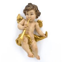 Angel with trombone - color carved - 18 inch