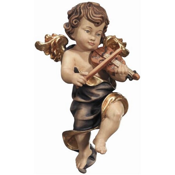 Ang.con velo e violino - colorato scolpito tiglio - 36 cm