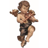 Ang.con velo e violino - colorato scolpito tiglio - 36 cm
