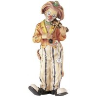 Clown with violin - color carved - 21¾ inch