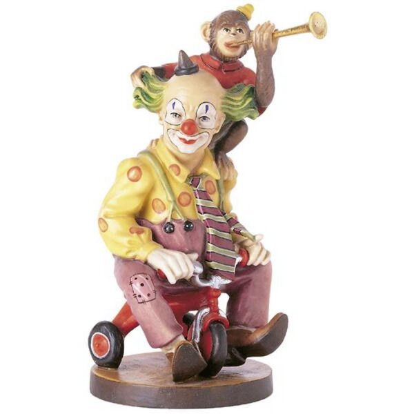 Clown con triciclo - colorato - 23 cm