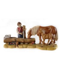 Cavalli c.pastore - colorato scolpito tiglio - 28x60 cm