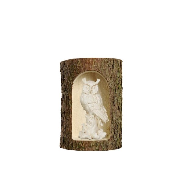Owl on tree trunk in a tree trunk - natural wood - 2 inch