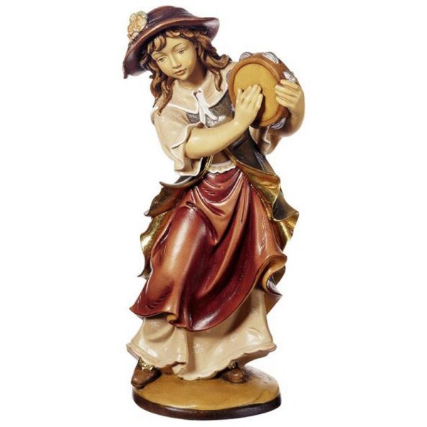 Donna con tamburello - colorato scolpito tiglio - 60 cm