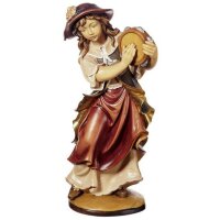 Donna con tamburello - colorato scolpito tiglio - 60 cm
