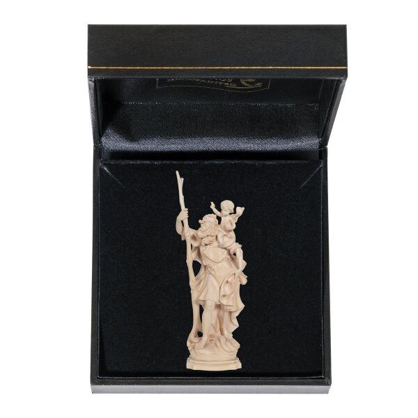 St. Christopher with case - natural wood - 3 inch