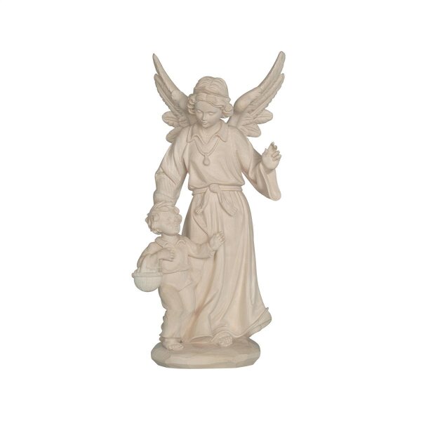 Guardian angel with boy - natural wood - 3 inch