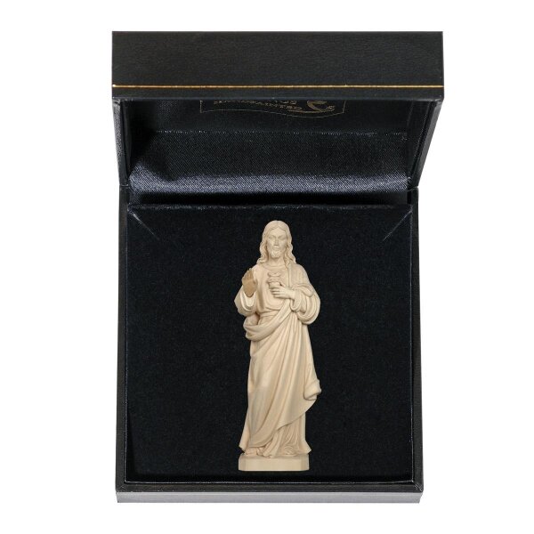 Sacred Heart of Jesus with case - natural wood - 3 inch