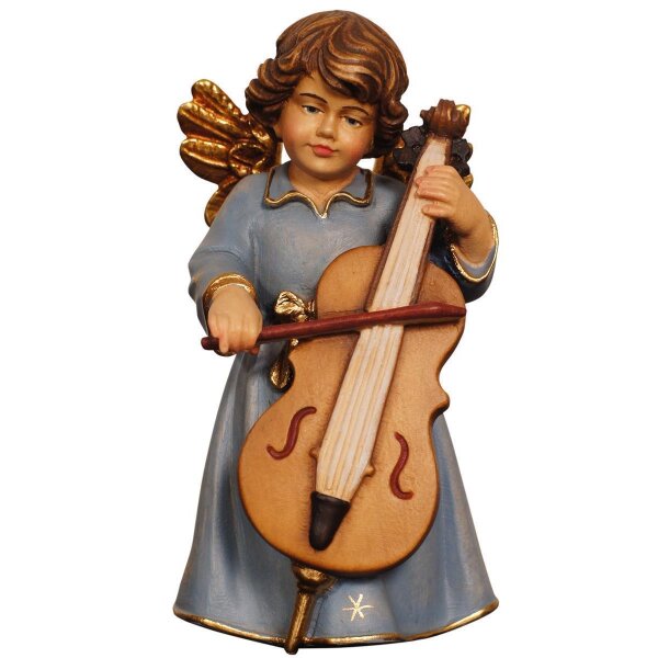 Bell angel standing with double-bass - colored - 3 inch