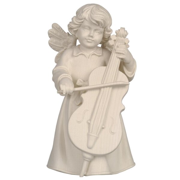 Bell angel standing with double-bass - natural wood - 3 inch