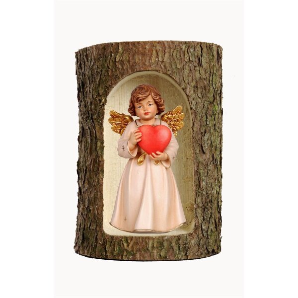 Bell angel, stand. with heart in a tree trunk - colored - 3 inch