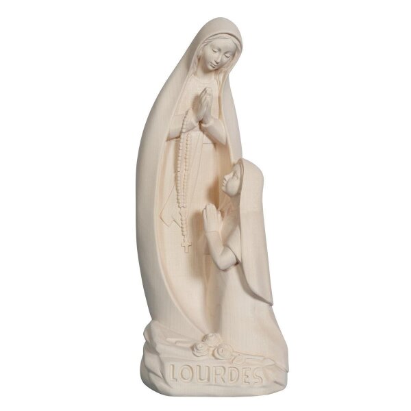 Our Lady of Lourdes with Bernadette modern style - natural wood - 3,5 inch