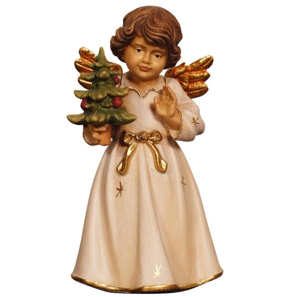 Bell angel standing with tree - colored - 3,5 inch