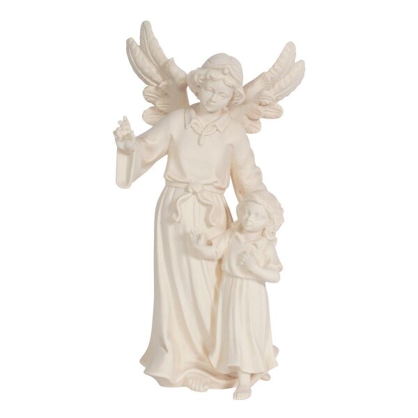 Guardian angel with girl - natural wood - 4 inch