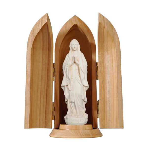 Our Lady of Lourdes in niche - natural wood - 4"/5,5"