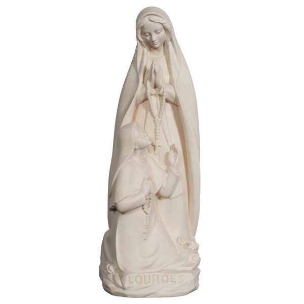 Our Lady of Lourdes with Bernadette - natural wood - 35 inch