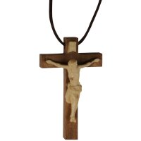 Necklace - cross with Jesus wood carved