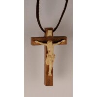 Baroque cross pendant on necklace in leather