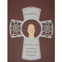 Cross for prayers with guardian angel in wood
