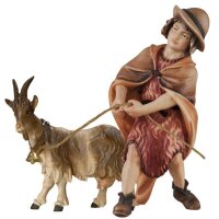 Goatherd pulling a goat