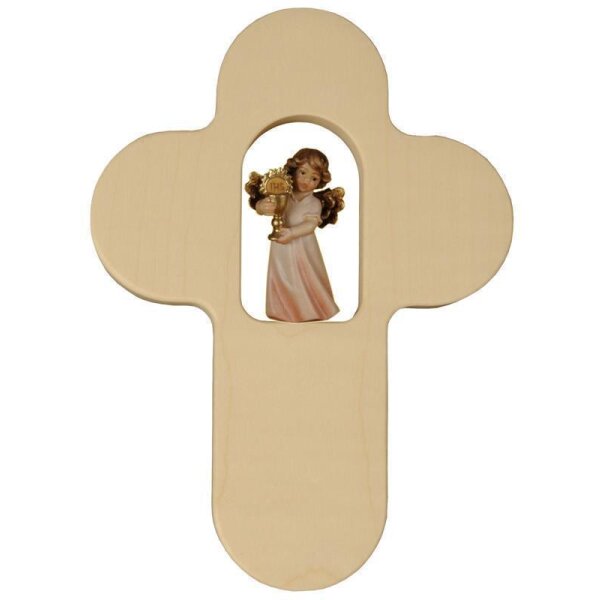 Kinderkreuz und Engel mit Hostie 4 cm, Holz