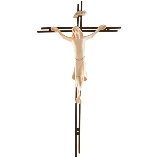 Kruzifix Raphael, mit Stahlbalken in Corten 2Fach