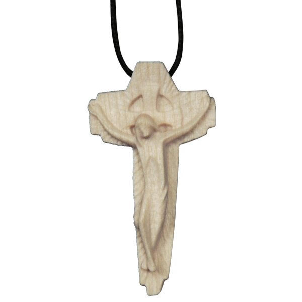 Modernes Kreuz auf Lederband, Holz