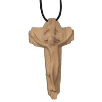 Modernes Kreuz auf Lederband, Holz