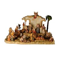 Oriental crib with Nativity statues wooden