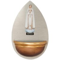 Aquasantiera con Madonna di Fatimá in legno