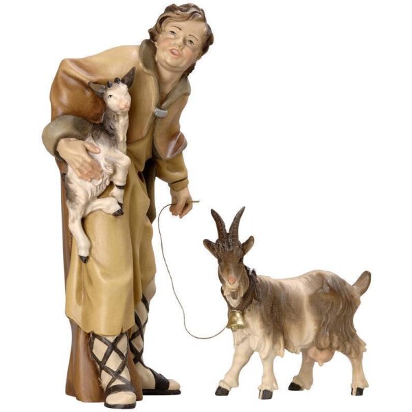 Shepherd with fawn and goat
