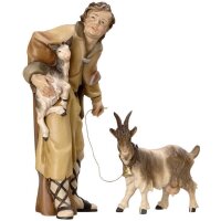 Shepherd with fawn and goat