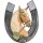 Horseshoe with horse head and four-leaf clover