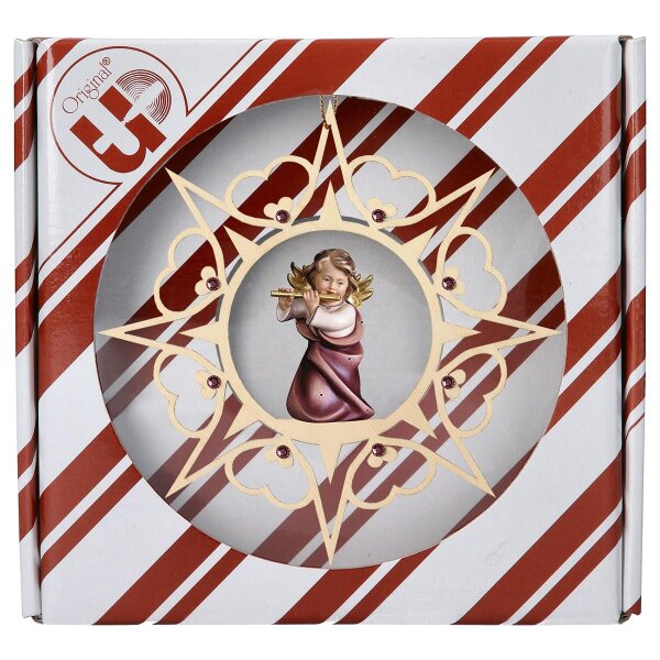 Heart Angel with flute - Heart Star Crystal + Gift box