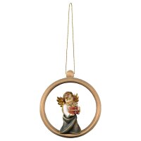 Heart Angel with present - Wood sphere