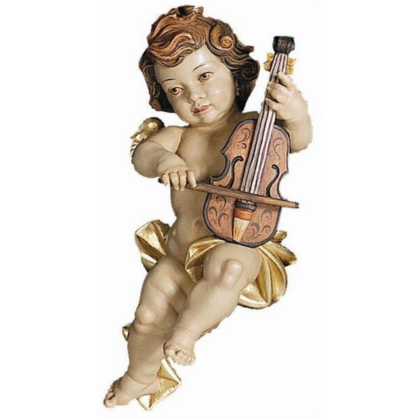 Angelo con cello colorato scolpito tiglio 46 cm