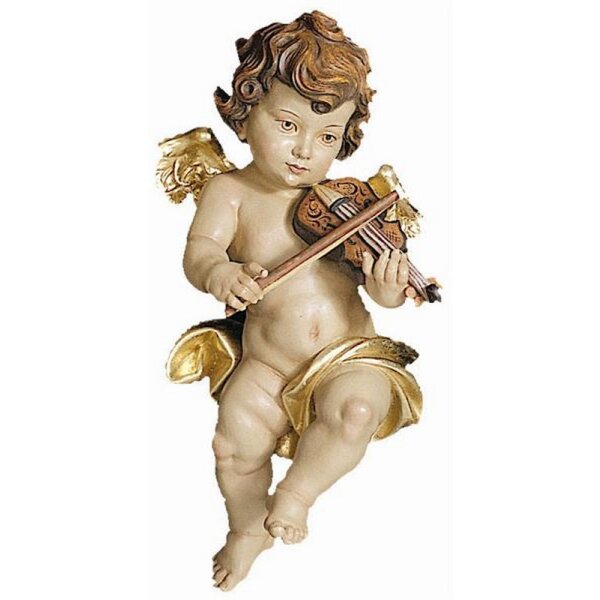 Angelo con violino - colorato scolpito tiglio - 46 cm