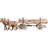 2 Zugpferde mit Holzwagen beschlagen