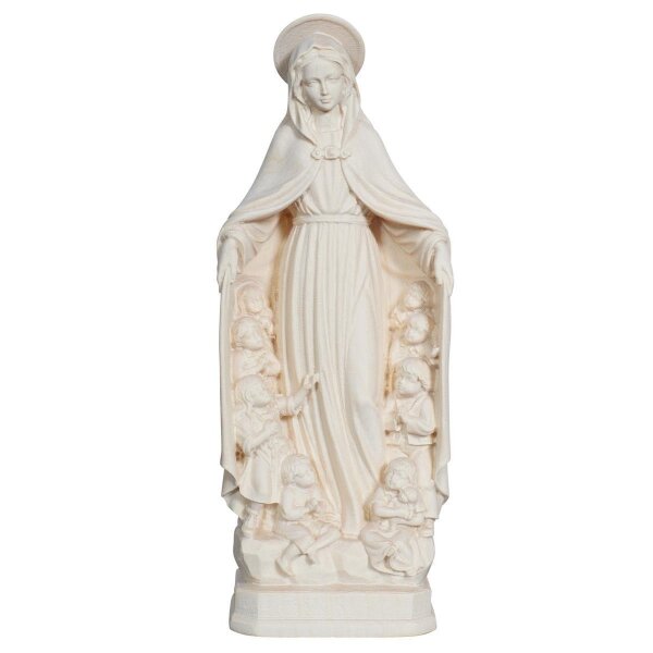 Blessed Mother with children of the world - natural wood - 4 inch