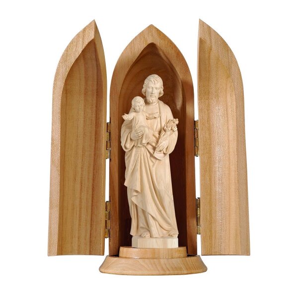 St. Joseph with Child in niche - natural wood - 3,5"/5"