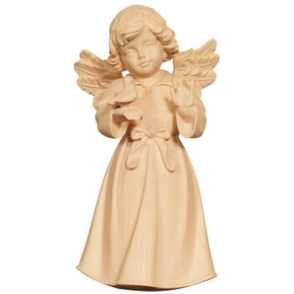 Bell angel standing with bird - natural wood - 2 inch