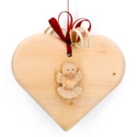 Pine wood heart with angel - gold board - 5,5 inch